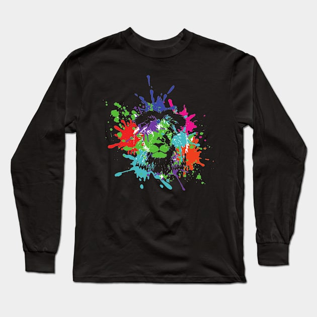 Paint Splatter Lion Long Sleeve T-Shirt by robbonavoglia